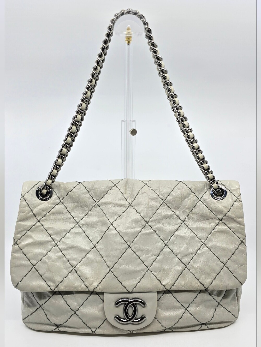 Chanel (2010) Glazed Goatskin Double Stitch Flap Maxi Bag